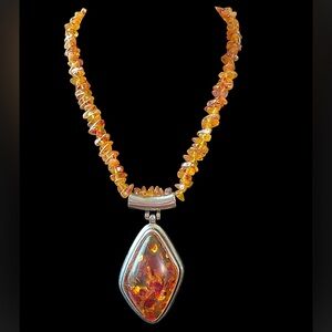 Baltic Amber Pendant Statement Necklace 18.25”